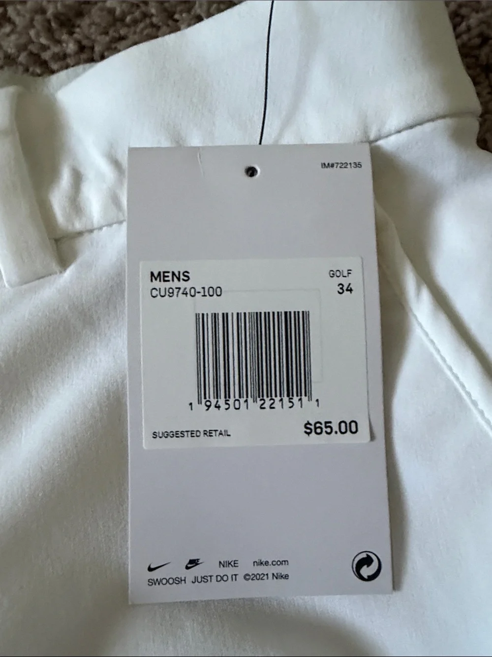 Nike Men's White Flat Front Performance Shorts